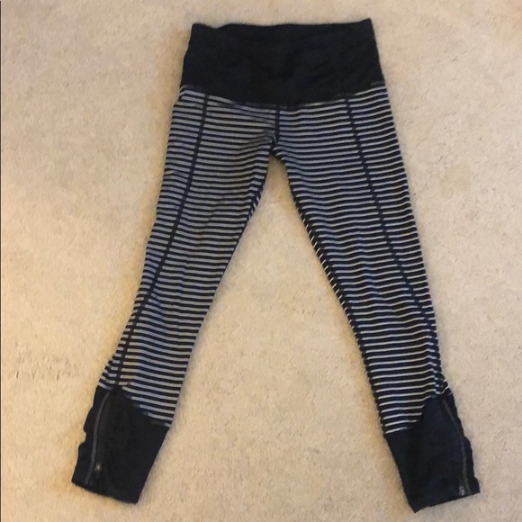 lululemon athletica Pants - Lululemon black and white striped crop leggings